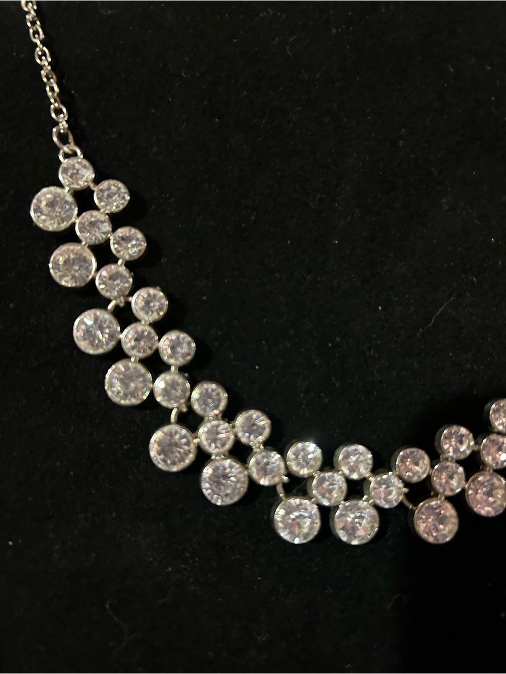 Crystal Cluster Bib Necklace - Silver Tone - Picture 3 of 4